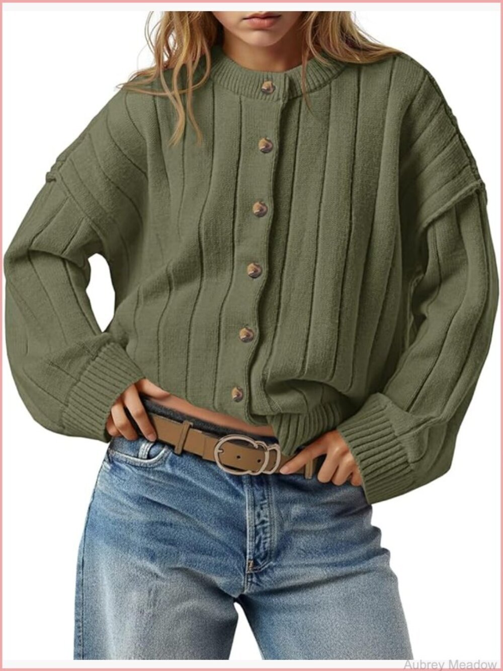 Open Front Cardigan Sweater Button Down Knit Long Sleeve Crewneck Loose Fall